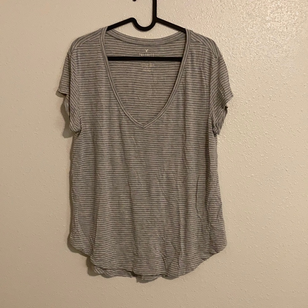 American Eagle Gray Striped Favorite Tee